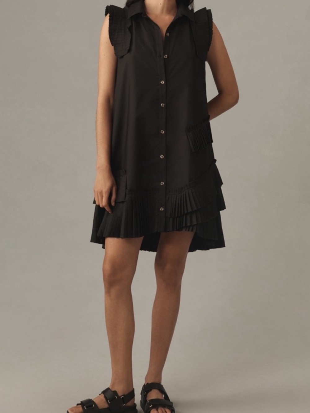 ANTHROPOLOGIE Button Front Pleated Shirt Dress XS